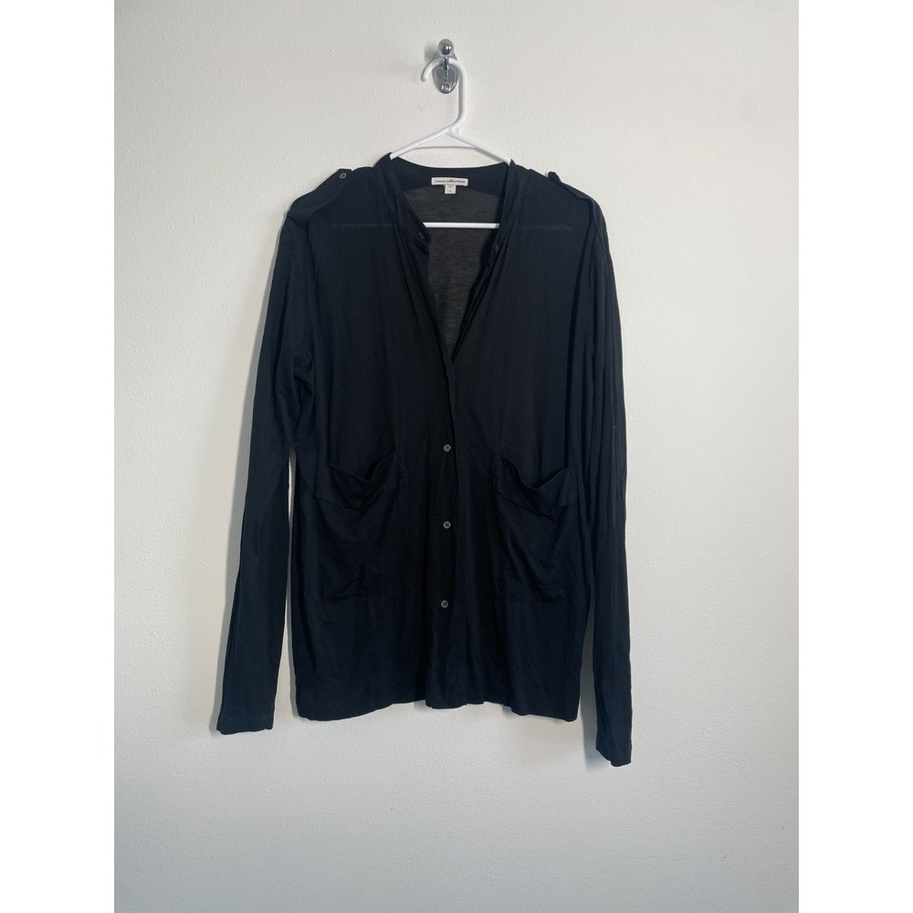 Standard James Perse Button Down Shirt Women 2/M Black Pockets Lightweight